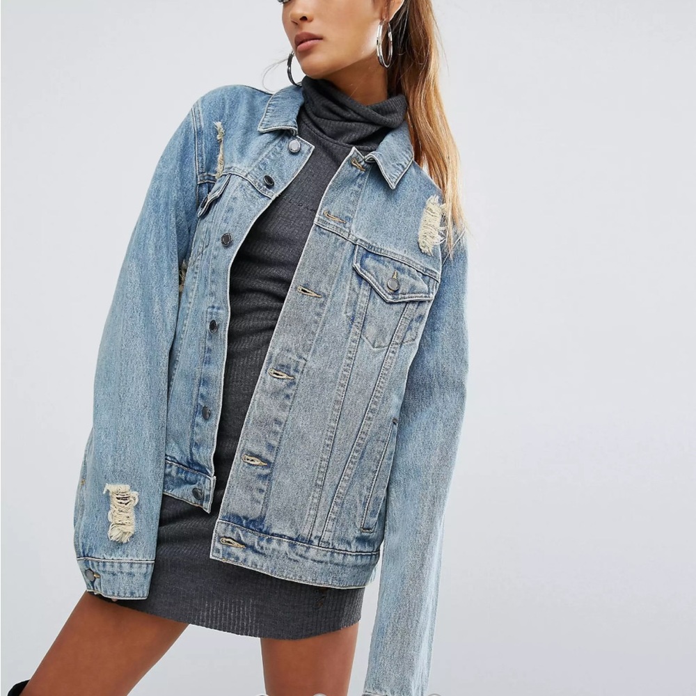 Criminal Damage Oversized Distressed Denim Jacket L